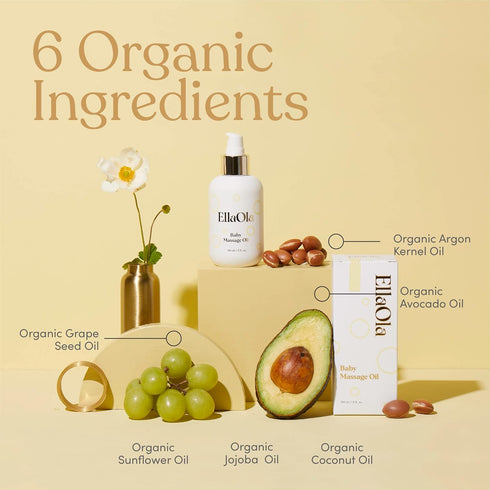 5 oz. ELLAOLA Organic Moisturizing Baby Massage Oil - Non Greasy Formula Made With Natural Jojoba, Sunflower, and Argan