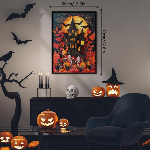 Halloween Jigsaw Puzzle 1000 Piece for Adults - Paper Cut Art Skeleton Scary House Horror Puzzle for Fall Decor