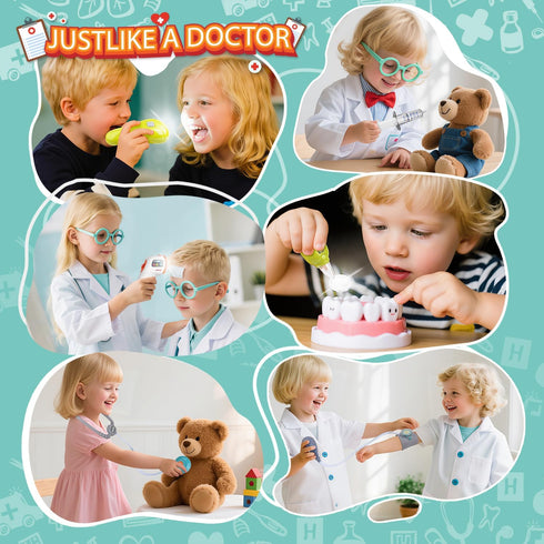 Fegalop Set Set 3 Doctor Kit for Kids Pretend Medical Station for Boys & Girls Mobile Cart with Kids Play for Ages