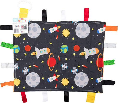 Baby Sensory Security & Teething Closed Ribbon Tag Lovey Blanket with Minky Dot Fabric, 14X18 (Outer Space)