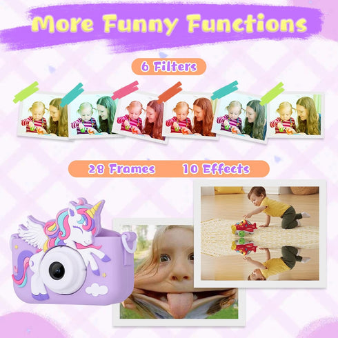 Unicorn Toys Camera for Kids Girls Age 3-8, Digital Selfie Video Camera with HD 1080P, 32GB SD Card, Purple