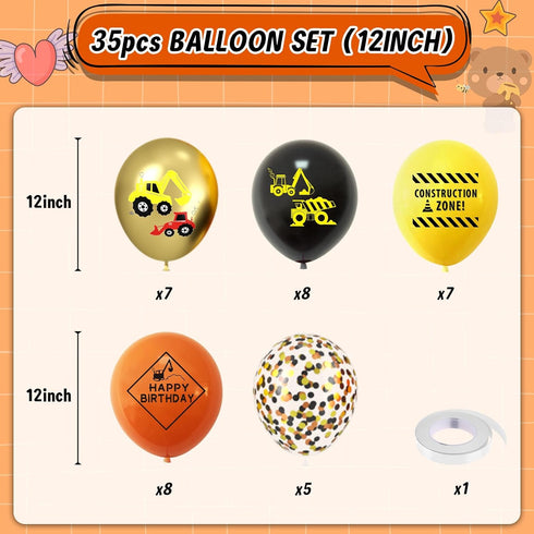 12 Inch Construction Balloons, Gold Black Yellow Orange Confetti Balloons for Boy Baby Shower Construction Themed