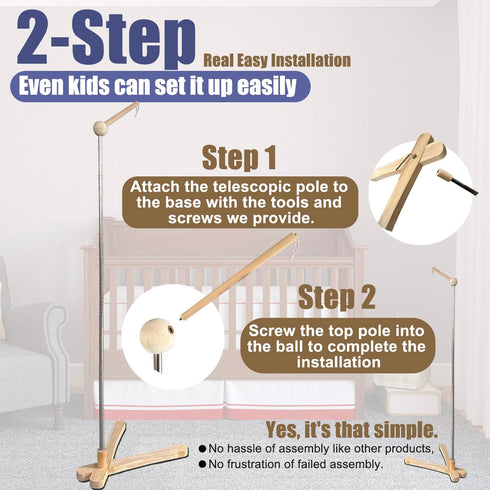Tuiiopoli 100% Crib Mobile Wooden Arm, Standing Hanger Suitable for All Cribs Natural Larch Hanger Nusery Decor Baby