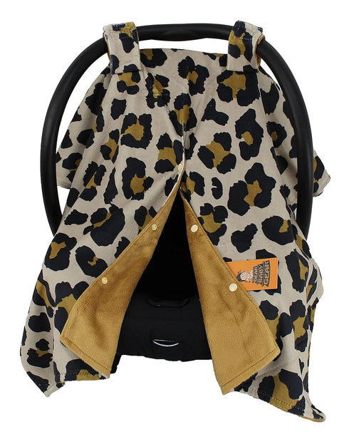 Dear Baby Gear Deluxe Car Seat Canopy in Gold Leopard Print, 40 x 30 Inches, Custom Print Lightweight Double Layer