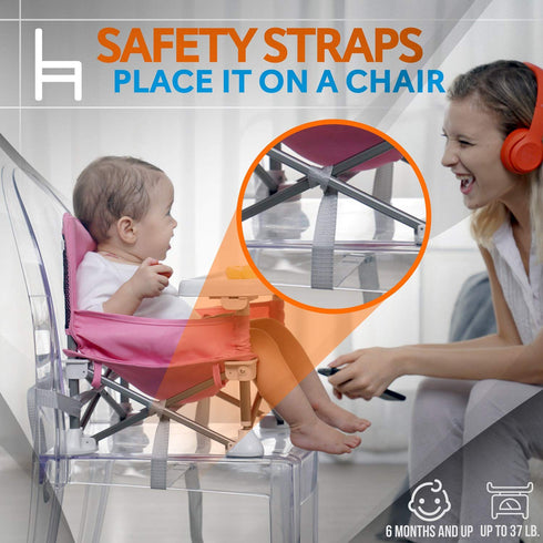 SereneLife Baby Seat Booster -Space Saver Toddler Booster Seat - Portable Pop and open Sit Folding Booster Feeding