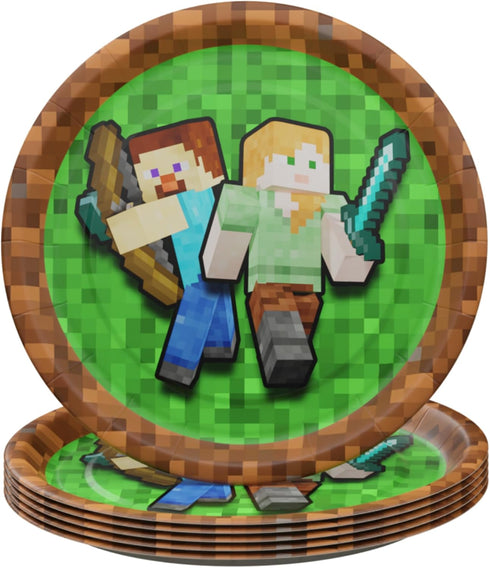 Pixel Miner Dinner and Dessert Plates - 40 pieces for 20 Guests, Video Game Party Supplies and Birthday Decorations
