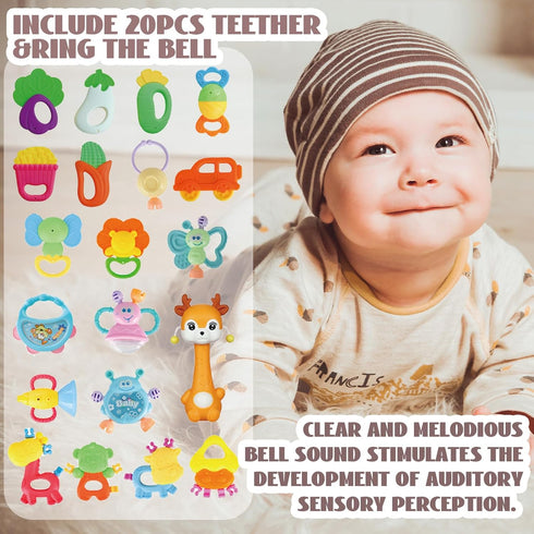 30 Pcs High Contrast Baby Toy Gift Set for Infants - Rattles, Teething Toys & Wrist Socks