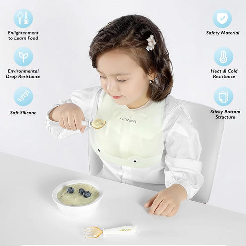Toddler Forks and Spoons Set with Travel Case, Safe Silicone Utensils for Self-Feeding, Aged 6M+