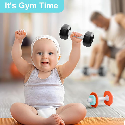 Set, 3-6-12 5 7 8 9 10 Girl-4PCS iPlay, iLearn Baby First Gym Rattle Infant Dumbbell Weights Teething Rattles Month