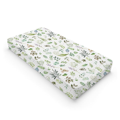 Watercolor Green Leaves Boho Changing Pad Covers, Greenery Floral Diaper Sheets for Boy Girl, Soft 32''x16''