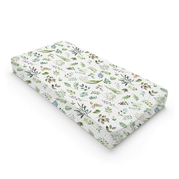 Watercolor Green Leaves Boho Changing Pad Covers, Greenery Floral Diaper Sheets for Boy Girl, Soft 32''x16''