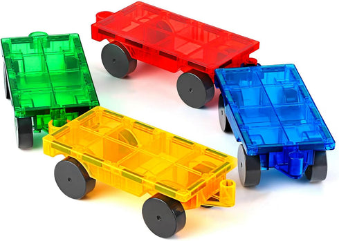 Magnetic Tiles Cars Construction Set - 4 PCS Educational Magnetic Building Blocks for Kids 3+