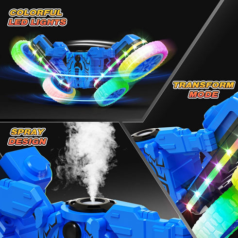 2-in-1 4WD 2.4GHz 360 8-12 Jimdella RC Cars Toys, Remote Control Car Transform with Spray & LED Lights, Off-Road Stunt
