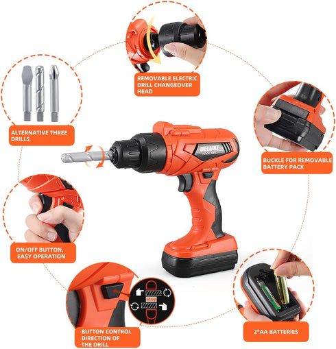 Set 48 Set 3,4,5,6,7,8 Kids Tool Zealous pcs Toddler Tool with Tool Box & Electronic Toy Drill, Pretend Play Kids Toys