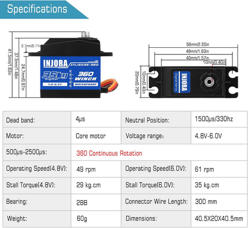 35KG 360 25T 8mm*16mm Winch SCX10 Model(8mm*16mm) INJORA Digital Servo Waterproof Rotation and Servo Spool for PRO RC