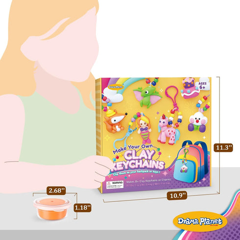 6 8+ Drama Planet Make Your Own Clay Keychains Air Dry Clay Craft Kit for Kids Ages and Up, Create Charms and Bag