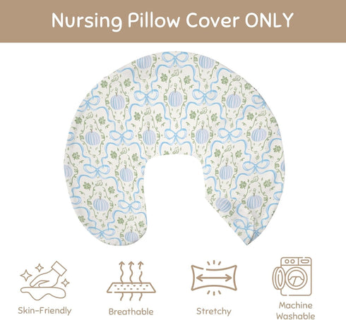 Selgkds Fall Blue Pumpkins Bows Gingham Nursing Pillow Covers Autumn Thanksgiving Harvest Soft Stretchy Nursing Cover