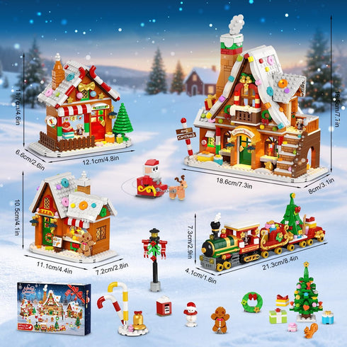 2025 Set 24 Countdown 12+ INSOON Advent Calendar Gingerbread House Mini Building with Light, Days Christmas Village