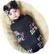 Galabloomer Newborn Receiving Blanket Headband Set, Flower Print Baby Swaddle Blankets (Black Sister)