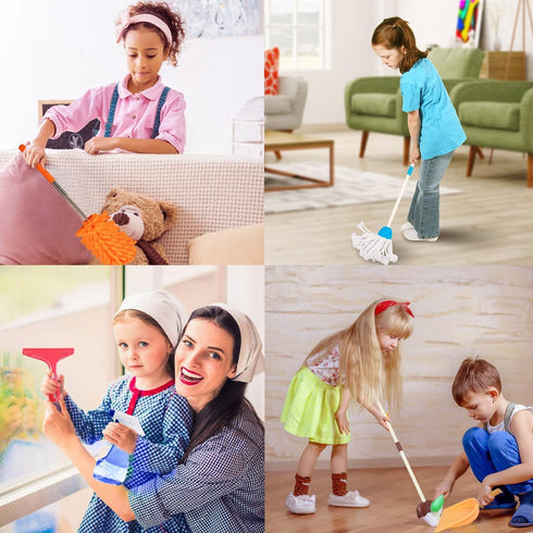Set 8Pcs Meland Kids Cleaning - Toddler Broom and Toy Vacuum Cleaner, Pretend Play Children House Cleaning Toys
