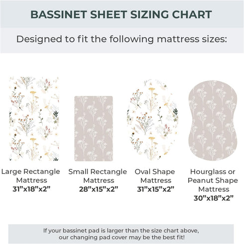 Pobibaby - 2 Pack Premium Bassinet Sheets for Standard Bassinets, Ultra-Soft Jersey Knit, Stylish Floral Pattern
