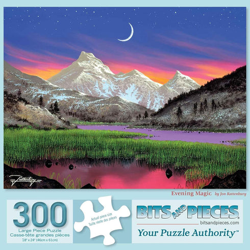 Bits and Pieces - 300 Piece Jigsaw Puzzle for Adults - 18" x 24" - Evening Magic - 300 pc Large Piece Nightime Mountain Landscape Jigsaw by Artist Jon Rattenbury