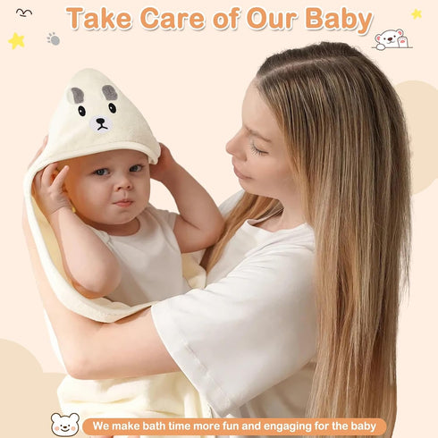 Sublaga 4 Set, 32x32 3 Set Pcs Baby Towels in Hooded Bath Towel and Pcs Baby Washcloths for Newborns, Toddlers