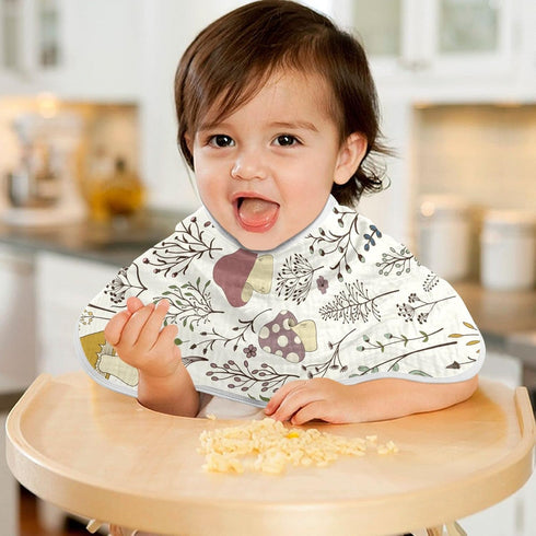 Moudou 4 Pack, Mushroom Muslin Baby Burp Cloths Super Absorbent Soft Cotton Burping Rags Feeding Bibs for Newborn Boys