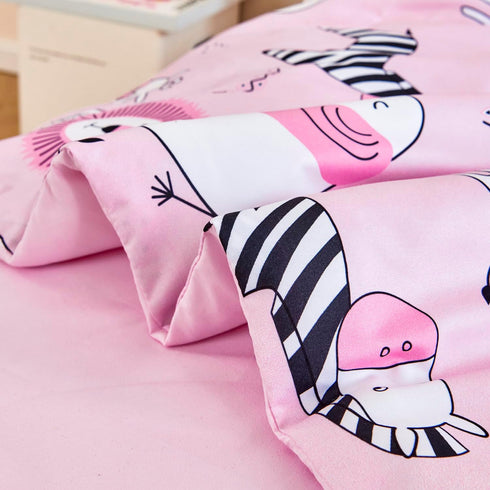 4-Piece Set Set URBONUR Toddler Bedding - Ultra Soft Cartoon Pink Zoo Animals Girls Toddler Comforter - Include