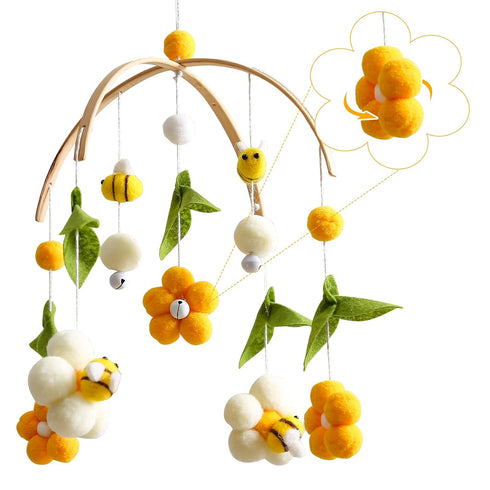 Set OESSUF Baby Mobile for Crib Crib Nursery Mobile for Boys Girls Boho Bee Flower Nursery Decor Soothe Toy Baby Shower