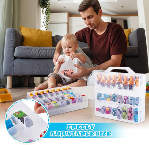 2 Pack Toy Storage Container and Organizer Case with 48 Compartments, Small Toy Organizer Cars Carrying Case Compatible
