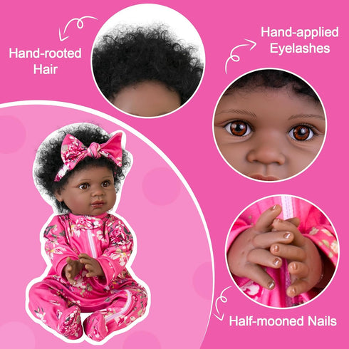 Aori Lifelike Black Reborn Baby Dolls - 22" Black American Newborn Doll with Cloth Body & Gift Box for Kids 3+