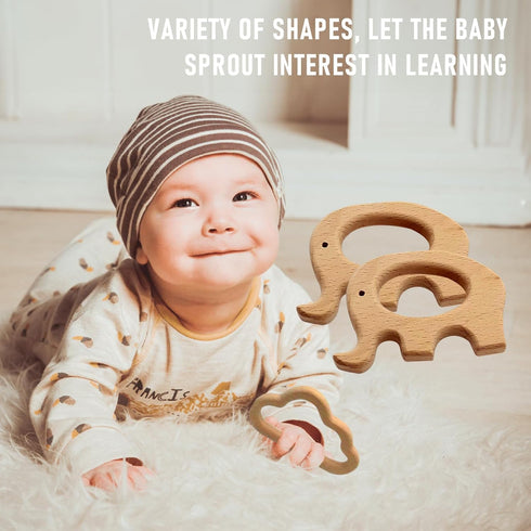 12-Pcs Baby Teether Toys, Wooden Teething Rings and Animal Toys, Toddler Chew Toys, Suitable for Children Over 36 Months