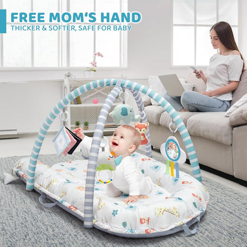 7-in-1 Tummy 0-3-6-9-12-18 Baby Play Mat, Infant Gym Mat for Sensory and Motor Development, Washable & Portable Newborn