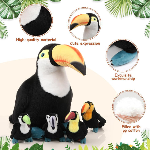 5 14 Inch Mommy 4 Tummy HyDren Pcs Stuffed Animal Black Bird Stuffed Animal Large Realistic Bird with Small Plushies