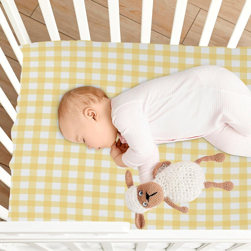 WELLDAY 52 28 Inches Yellow Gingham Crib Sheets for Boys and Girls, Fitted Baby Crib Sheets Soft and Breathable Mini