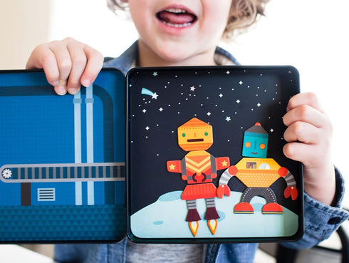 Petit Collage Magnetic Play Set, Robot Remix - Mix & Match Game Board for Ages 3+