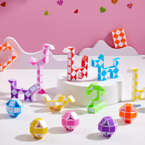 28 Packs JOYIN Valentine's Day Cards with Snake Twist Toys for Kids, Snake Twist Puzzle Magic Stress Relief Fidget Toys