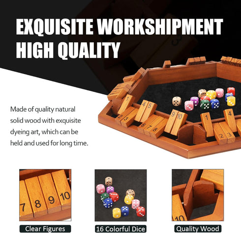 1-6 16 TooyBing Upgraded Players Shut The Box Dice Game, Wooden Board Table Family Game for Kids and Adults with Dice