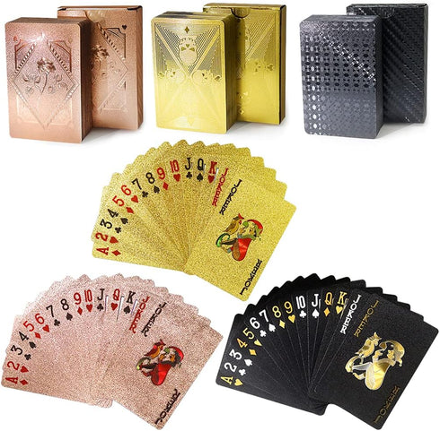 3 Decks Waterproof Playing Cards - Plastic Poker Cards in Cool Black Rose Gold, Unique Luxury Design
