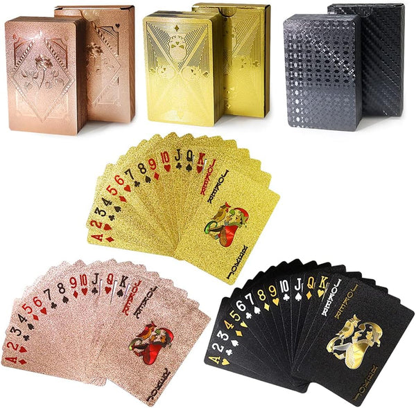 3 Decks Waterproof Playing Cards - Plastic Poker Cards in Cool Black Rose Gold, Unique Luxury Design