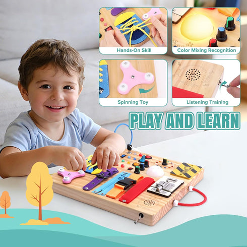 23 1 1 3 15 26 Busy Board in Montessori Toy for Toddlers Age to Wooden Educational Learning Toy with Switches LED