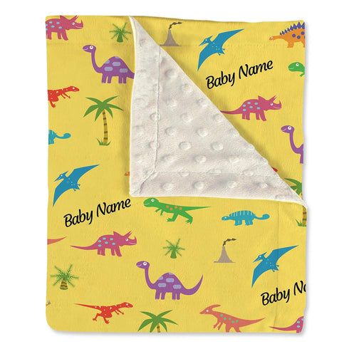 Gifts Everywhere Personalized Name Minky Dot Toddler Baby Blanket Baby swaddling Blanket Dinosaur Printing,