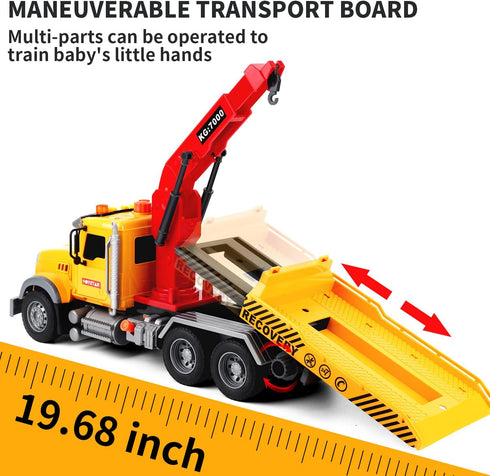 Dwi Dowellin Kids Toys for 3-7 Years Old, 15" Large Tow Truck Toy, Friction Powered Transport Truck
