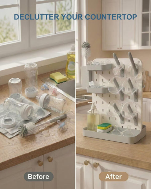 cicike Countertop Baby Bottle Drying Rack with Brush & Soap Organizer, Space Saving Dryer Holder for Breast Pump Parts
