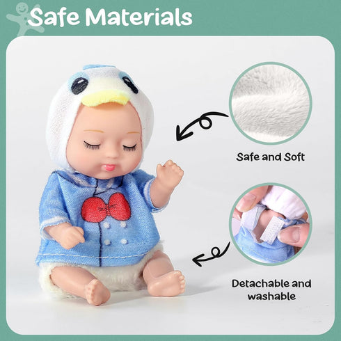 6 Sets 4 Inch Mini Reborn Baby Dolls with Animal Clothes, Realistic Baby Doll Set for Kids 3+