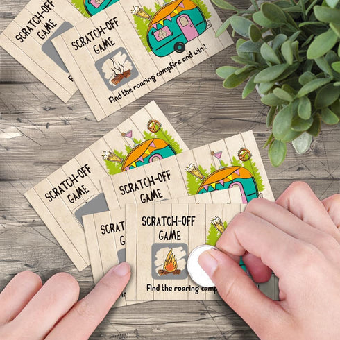 50 Pack Camping Theme Scratch Off Game, Campervan Roaring Campfire Scratch Cards for Baby Shower Birthday Party
