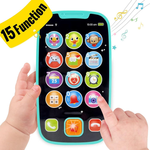 Toys for 1 Year Old Boy, 15 Functions Baby Toy Phone for 1+ Year Old, Baby Toys 12-18 Months, Cyan