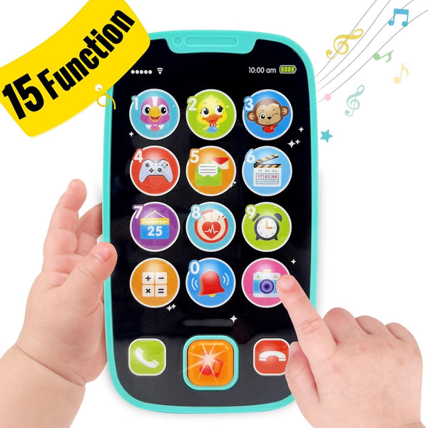 Toys for 1 Year Old Boy, 15 Functions Baby Toy Phone for 1+ Year Old, Baby Toys 12-18 Months, Cyan