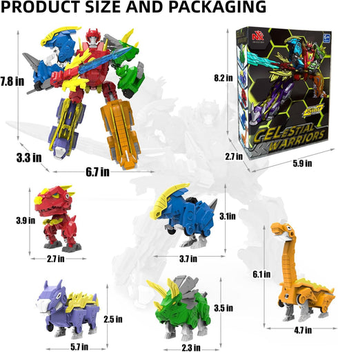 5-in-1 5 8" 6 7 8 9 Wenbeier Robot Dinosaur Toys Transforming Robot Including Dinosaur Action Figures -Build & Combine